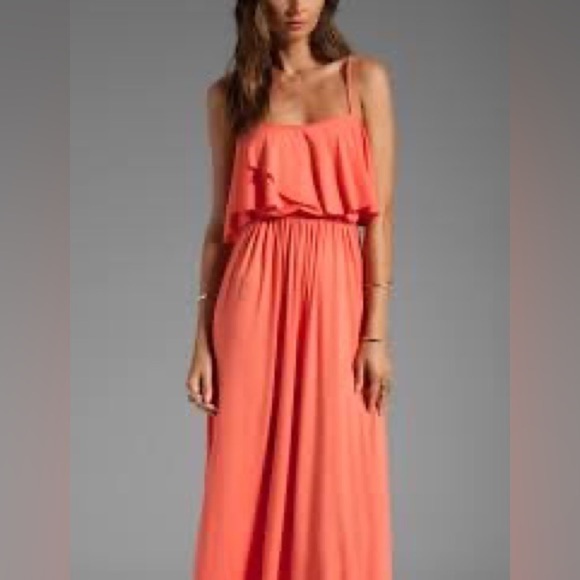 RACHEL PALLY Cloris Maxi Dress Coral White Leaf Print Raw Cut Hem Size Small - Picture 6 of 6